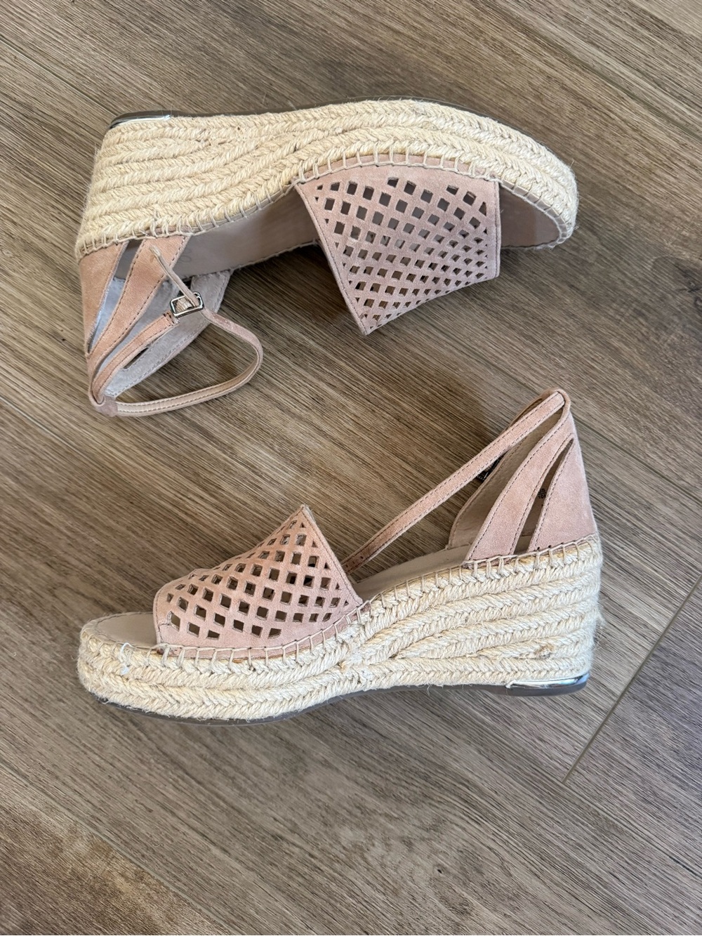 Franco Sarto Blush Pink Woven Espadrille Wedge Sandals genuine suedes Size 10
